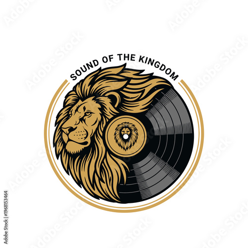 Majestic Lion Head and Vinyl Record Logo Design.