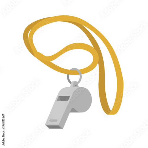 Matte Silver Sports Whistle Mustard Yellow Cord Vector
