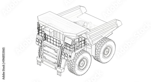 Detailed blueprint of a heavy-duty mining dump truck, essential for large-scale earthmoving operations.