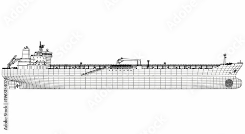 Detailed blueprint of a large oil tanker vessel.
