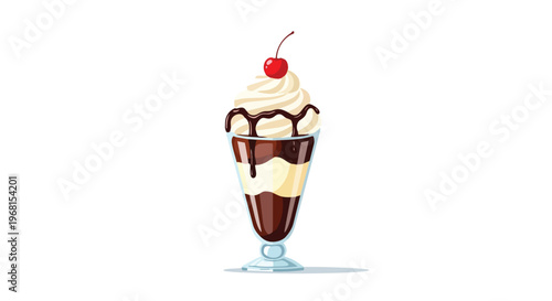 A delectable illustration of a classic dessert: creamy layers, rich chocolate, and a perfect cherry accent.