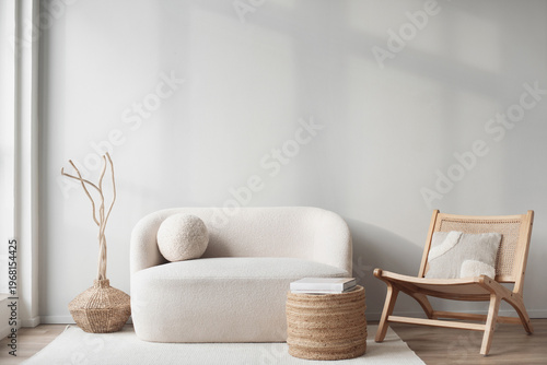 Modern scandinavian style interior with trendy furniture, Home staging and minimalism concept