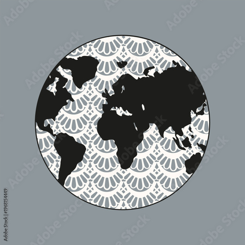 Lace texture planet of Earth design isolated background. Vintage Lace material effect white globe. Vector illustration EPS 10