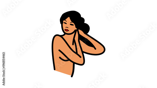 portrait of a naked woman, flat vector illustration
