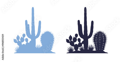 Cactus silhouette vector illustration black and white