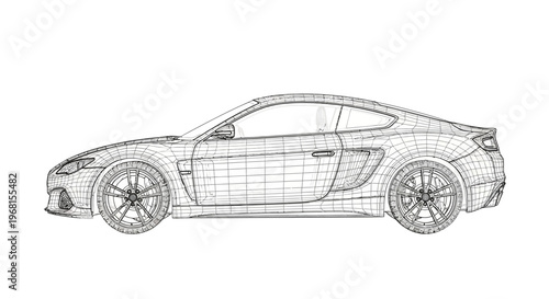 Detailed Wireframe Drawing of a Modern Sports Car.