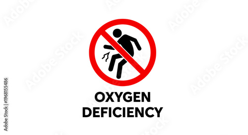 Oxygen Deficiency Prohibition Sign with Struggling Person Icon on Red Circle Isolated White Background