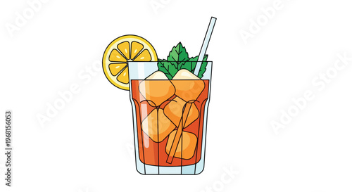 Refreshing summer drink illustration featuring iced tea with zesty lemon and cool mint leaves, perfect for a digital asset.