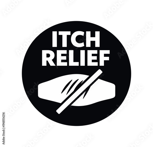 Itch relief badge icon. itch relief, anti-itch, soothing, skin comfort, irritation relief, calming, topical care. flat vector illustration isolated on white background.