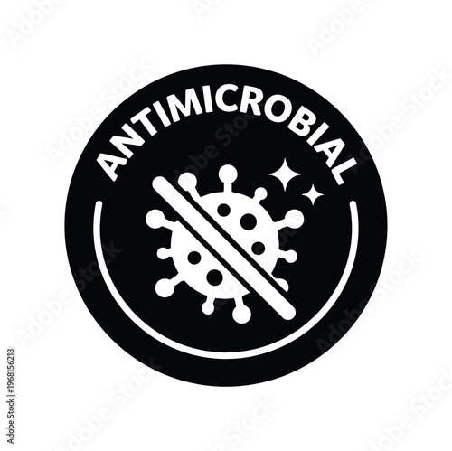 Antimicrobial badge icon. antimicrobial, antibacterial, germ protection, hygienic, disinfectant, clean surface, anti-germ seal. flat vector illustration isolated on white background.