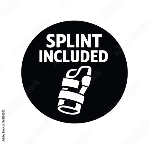 Splint included label. splint, immobilizer, bandage, strap, fracture support, first aid, emergency. medical product feature, kit, safety. flat vector illustration isolated on white background.