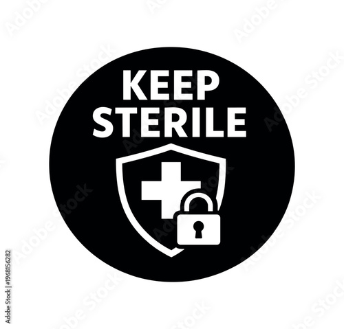Keep sterile icon. sterile, sterilize, contamination free, hygiene, clean, infection control. medical shield, safety lock, hospital, surgical, protected supplies, aseptic.