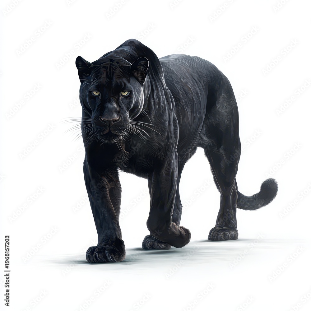 Obraz premium Monochrome Panther: Sleek dark big cat illustrated on a pure white background
