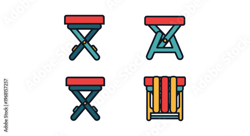 Folding stool Line art vector modern color pattern