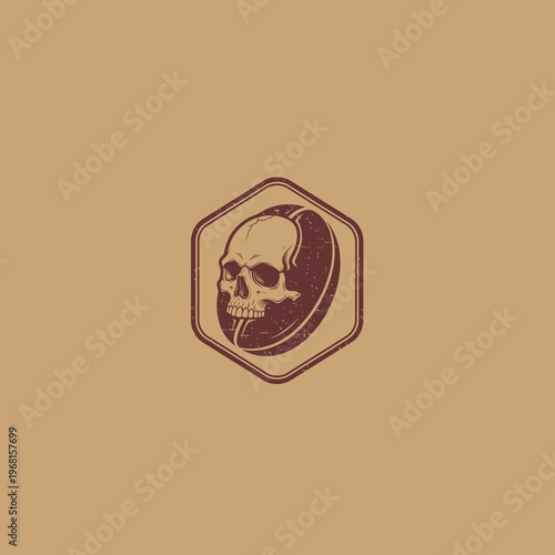 Skull and Coffee Bean Hexagon Logo Design.