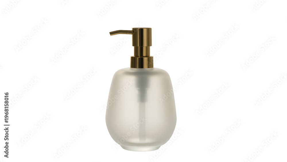 Obraz premium Frosted glass soap dispenser with brass pump, isolated on transparent background
