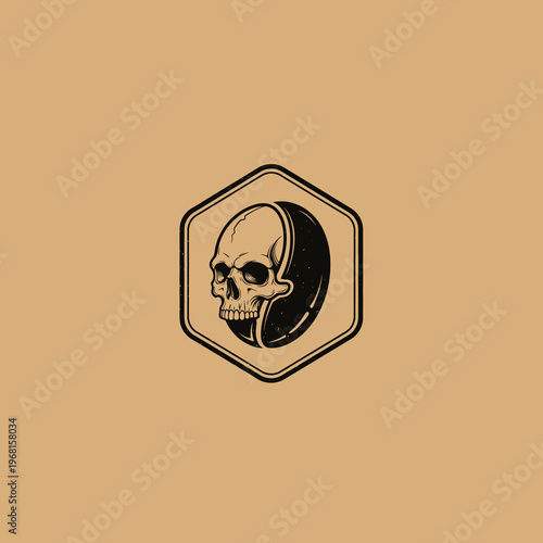 Stylized Skull Hexagon Logo Design with Dark and Light Contrast.