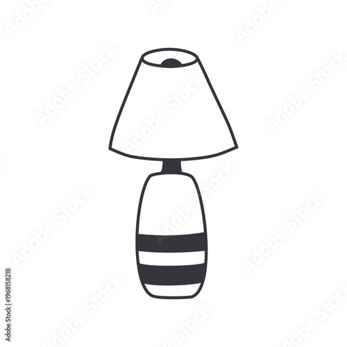 Simple table lamp doodle style illustration. Hand drawn lamp with lampshade clip art, vector graphic