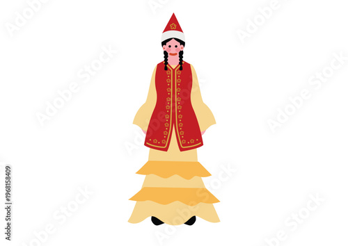 カザフスタンの伝統的な民族衣装を着た女性のイラスト