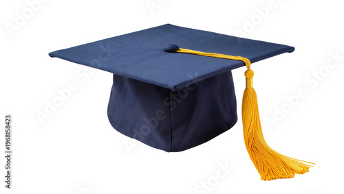 Fotografía Dark blue graduation cap with golden tassel, isolated on transparent background