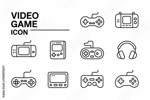 Collection of retro video game icons featuring classic controllers and consoles Vector