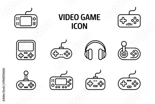 Collection of stylized video game controller icons in black and white Vector