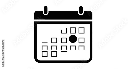 Black and white calendar icon showing highlighted date with squared boxes