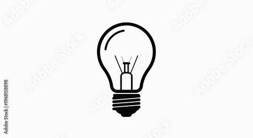 Black line art depicts a light bulb, the filament visible inside a glass orb