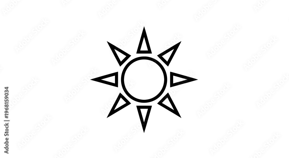 Fototapeta premium A simplistic illustration of a black, stylized sun radiating outward from a central circle