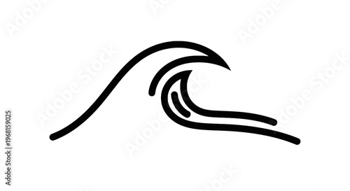 A minimalist black line drawing depicts a stylized ocean wave cresting