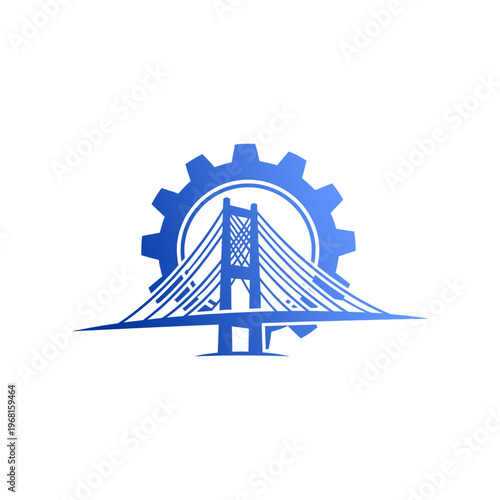 Blue Gear and Bridge Logo Design for Engineering and Construction.
