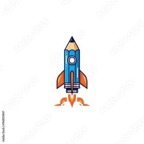 Creative Pencil Rocket Launching into the Sky.