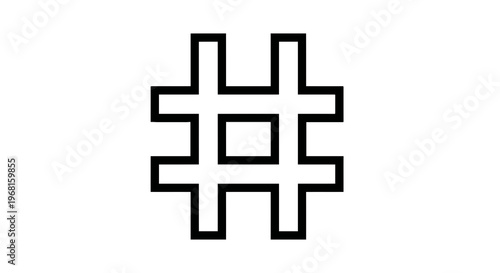 Bold black graphic of a hash symbol, centered on white background