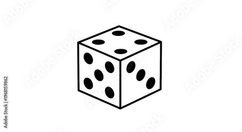 A monochrome illustration of a six-sided die, showing various pips against a white background