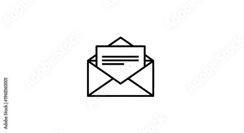 Simple black and white line drawing of an open envelope with a letter inside