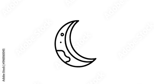 A crescent moon illustration with a few craters and detailed lines