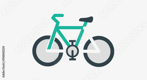 A flat illustration of a bicycle with teal frame, grey wheels and dark blue accents
