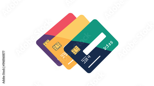 Colorful credit cards overlapping each other isolated on transparent background
