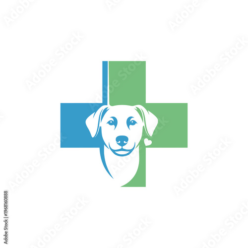 Dog Head with Medical Cross Logo for Veterinary Care.