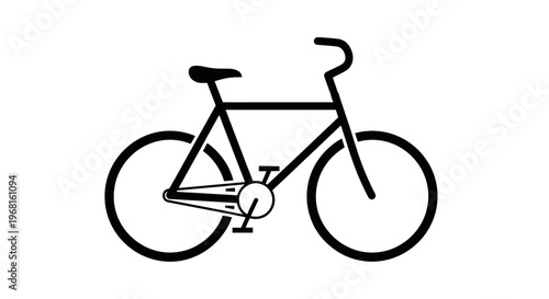 A simplified, black silhouette of a bicycle against a white background