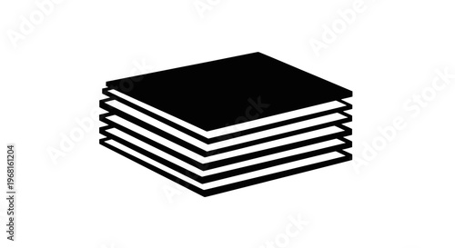 A stack of layered, black square shapes, viewed from an angled perspective