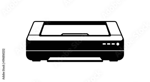 A black and white, front-facing illustration of a printer