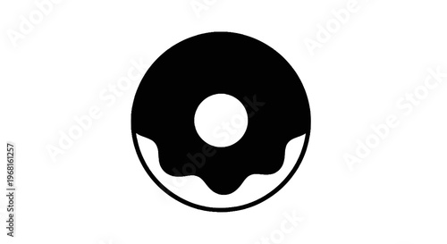 A black and white graphic of a donut with a wavy topping and a hole