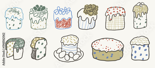 Easter cake's set in hand drawn style in vector. Element for design advertisement mail posts poster print postcard banner