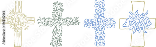 Easter cross's set in hand drawn style in vector. Element for design advertisement mail posts poster print postcard banner