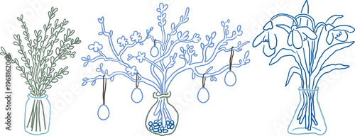 Easter bouquet's set in hand drawn style in vector. Element for design advertisement mail posts poster print postcard banner decor backgrounds