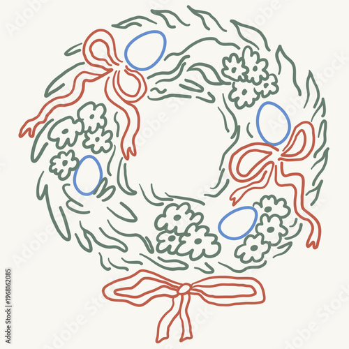 Easter wreath in hand drawn style in vector. Element for design advertisement mail posts poster print postcard banner