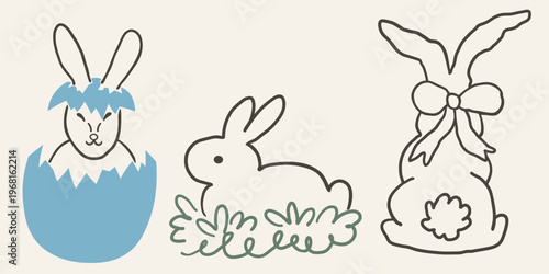 Easter bunny set in hand drawn style in vector. Element for design advertisement mail posts poster print postcard banner