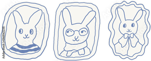 Rabbit portrait's set in hand drawn style in vector. Element for design advertisement mail posts poster print postcard banner