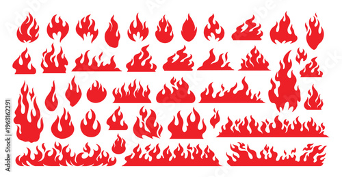 Set of red fire flames and burning shapes flat vector design elements vector illustration 